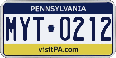PA license plate MYT0212
