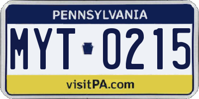 PA license plate MYT0215