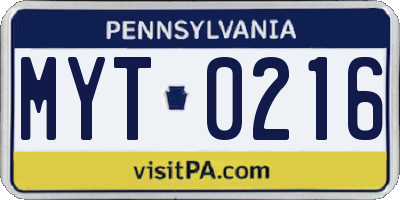 PA license plate MYT0216