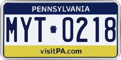 PA license plate MYT0218