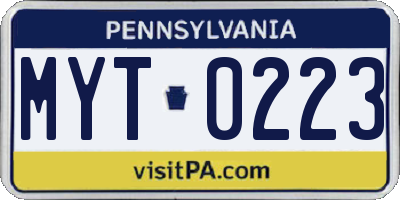 PA license plate MYT0223