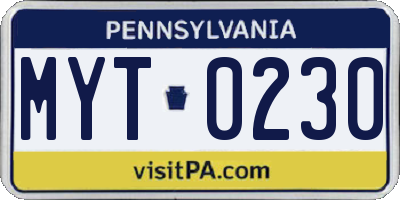 PA license plate MYT0230