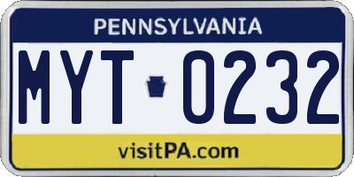 PA license plate MYT0232