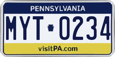PA license plate MYT0234