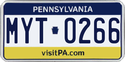 PA license plate MYT0266