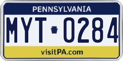 PA license plate MYT0284