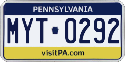 PA license plate MYT0292