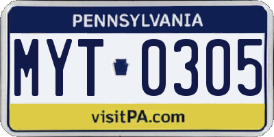 PA license plate MYT0305
