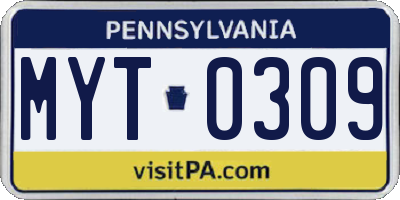 PA license plate MYT0309