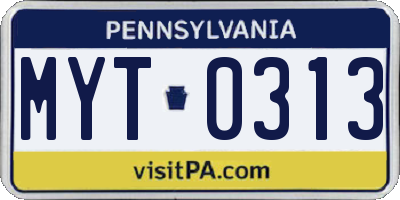 PA license plate MYT0313