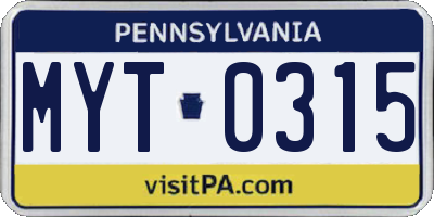 PA license plate MYT0315
