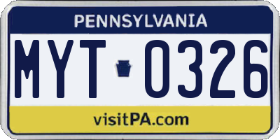 PA license plate MYT0326