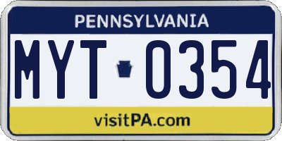 PA license plate MYT0354