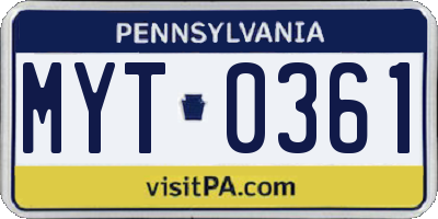PA license plate MYT0361