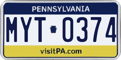 PA license plate MYT0374