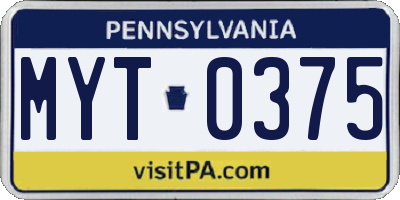 PA license plate MYT0375