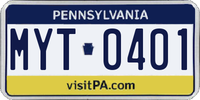 PA license plate MYT0401