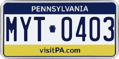PA license plate MYT0403