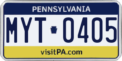 PA license plate MYT0405