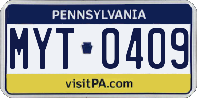 PA license plate MYT0409