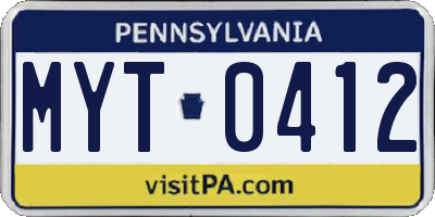 PA license plate MYT0412