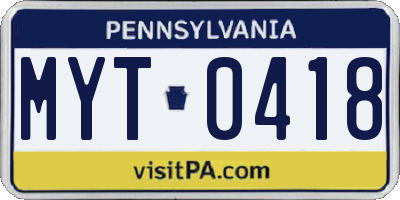 PA license plate MYT0418