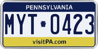 PA license plate MYT0423