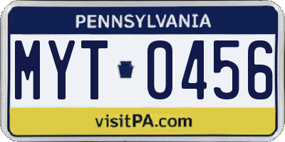 PA license plate MYT0456