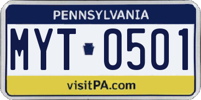 PA license plate MYT0501