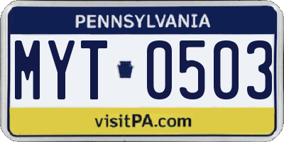 PA license plate MYT0503