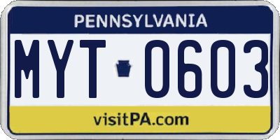 PA license plate MYT0603