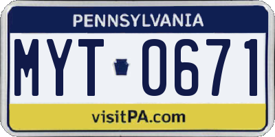 PA license plate MYT0671