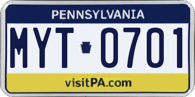 PA license plate MYT0701