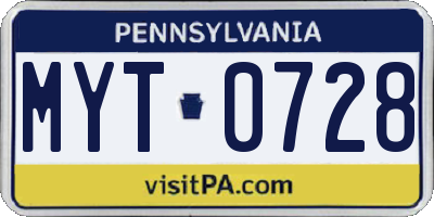 PA license plate MYT0728