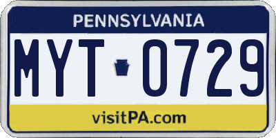PA license plate MYT0729