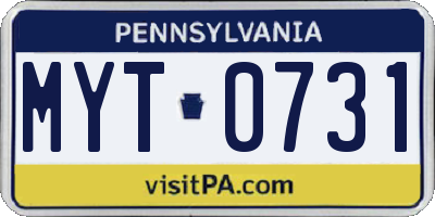 PA license plate MYT0731