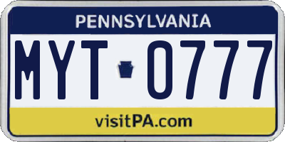 PA license plate MYT0777