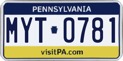 PA license plate MYT0781