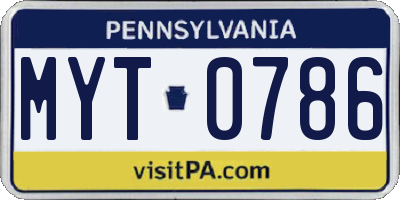 PA license plate MYT0786