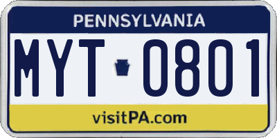 PA license plate MYT0801