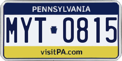 PA license plate MYT0815