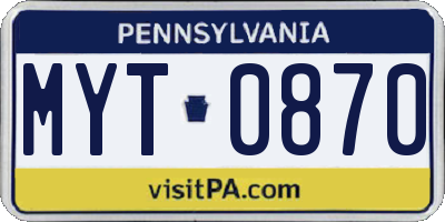 PA license plate MYT0870