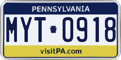 PA license plate MYT0918