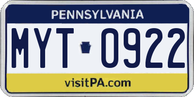 PA license plate MYT0922