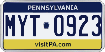 PA license plate MYT0923