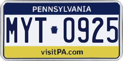 PA license plate MYT0925