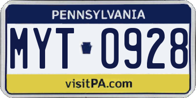 PA license plate MYT0928