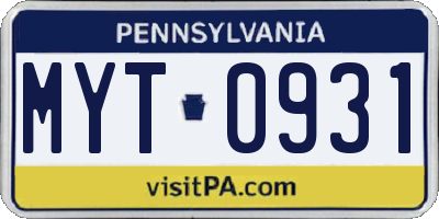 PA license plate MYT0931