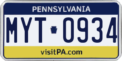 PA license plate MYT0934