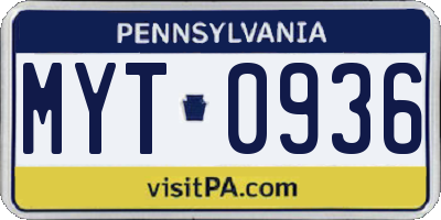 PA license plate MYT0936